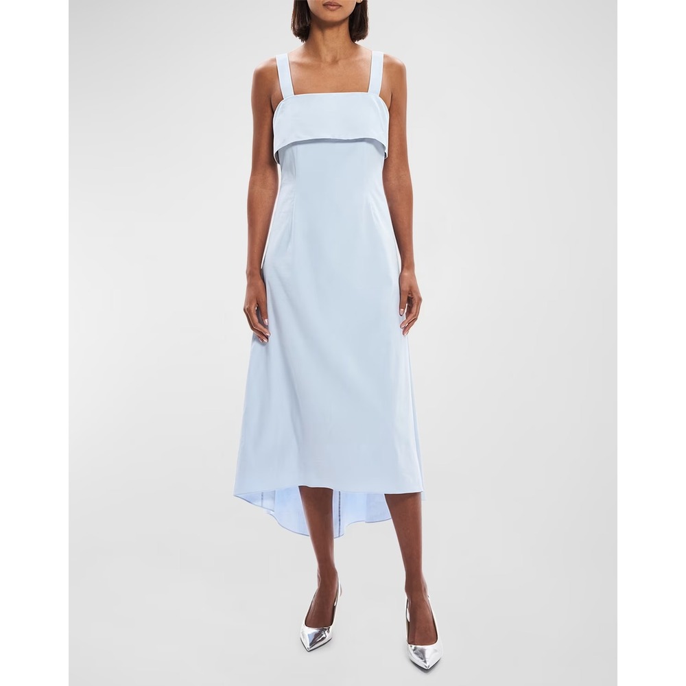 Theory Eco Crunch Foldover Flap Midi Dress 12 Linen Blend Breeze Blue Minimalist